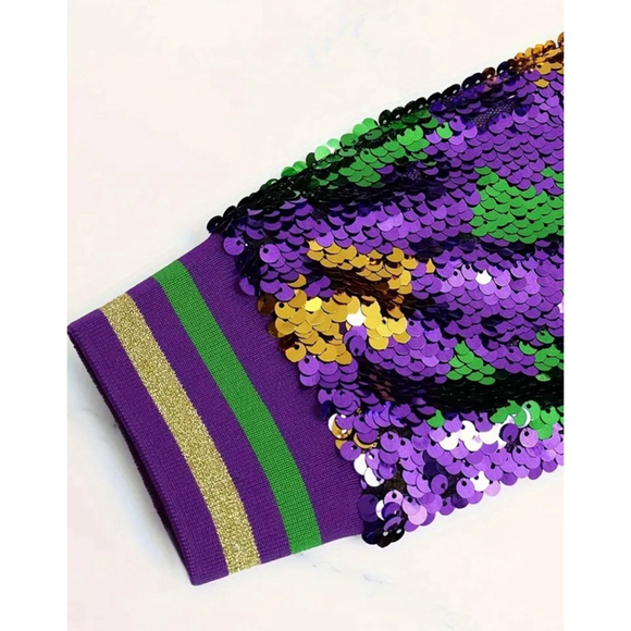 Mardi Gras Purple, Green and Gold Sequins Zip Up Jacket - Picture 5 of 7